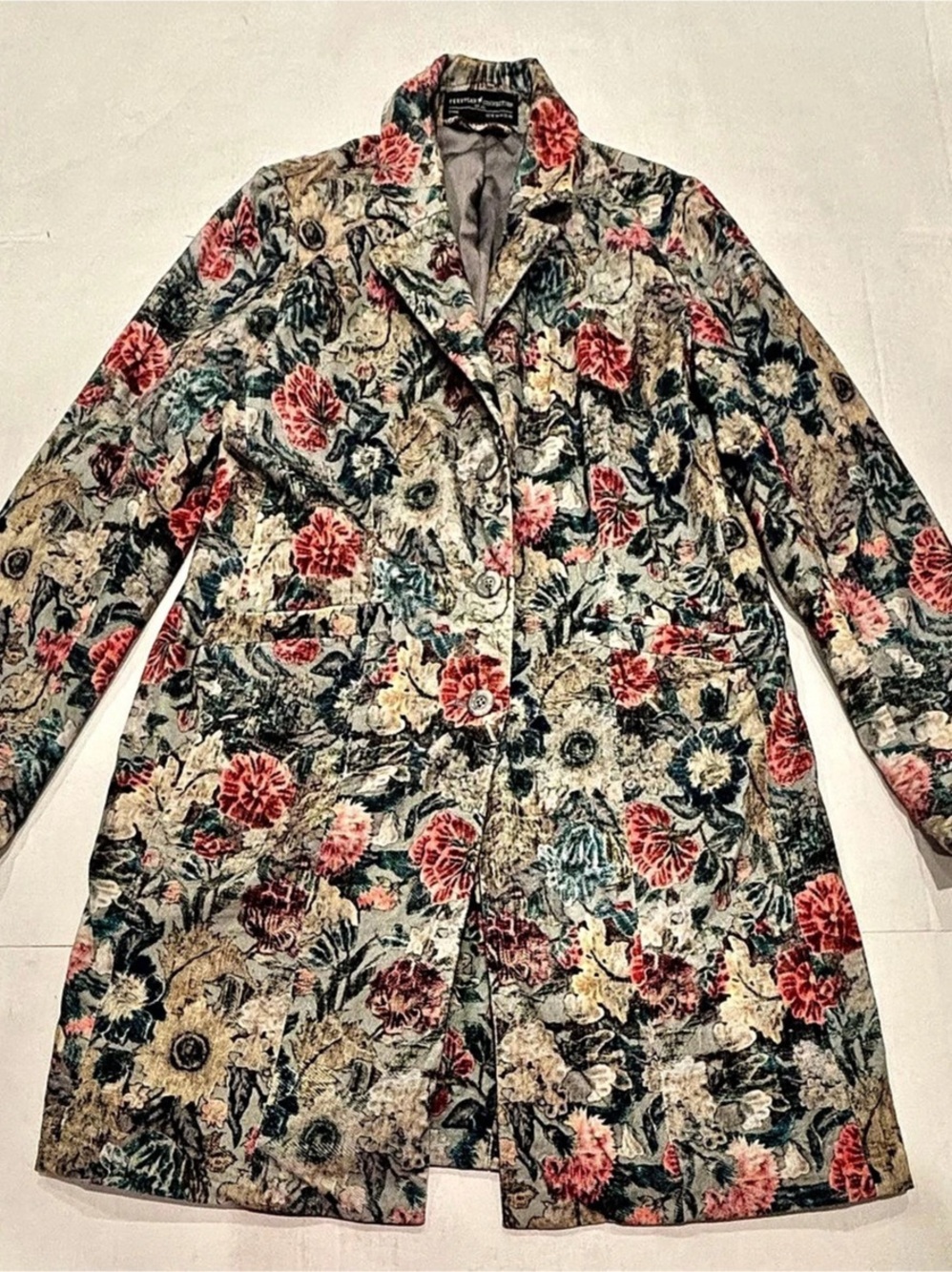 Peruvian Connection Chiaroscuro Blazer Floral Gray & Red US 10 UK 14 EU 40